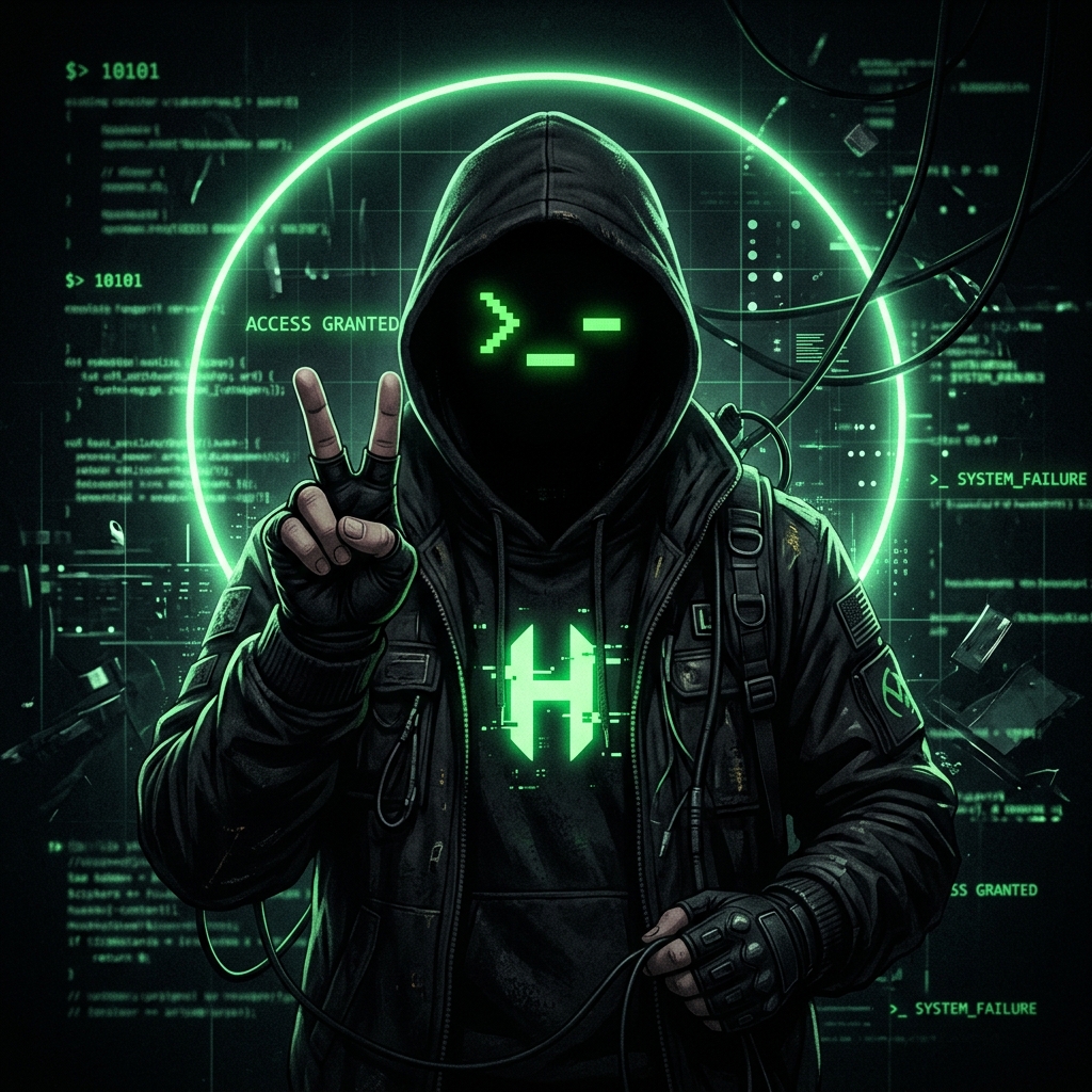 Hooded figure peace sign